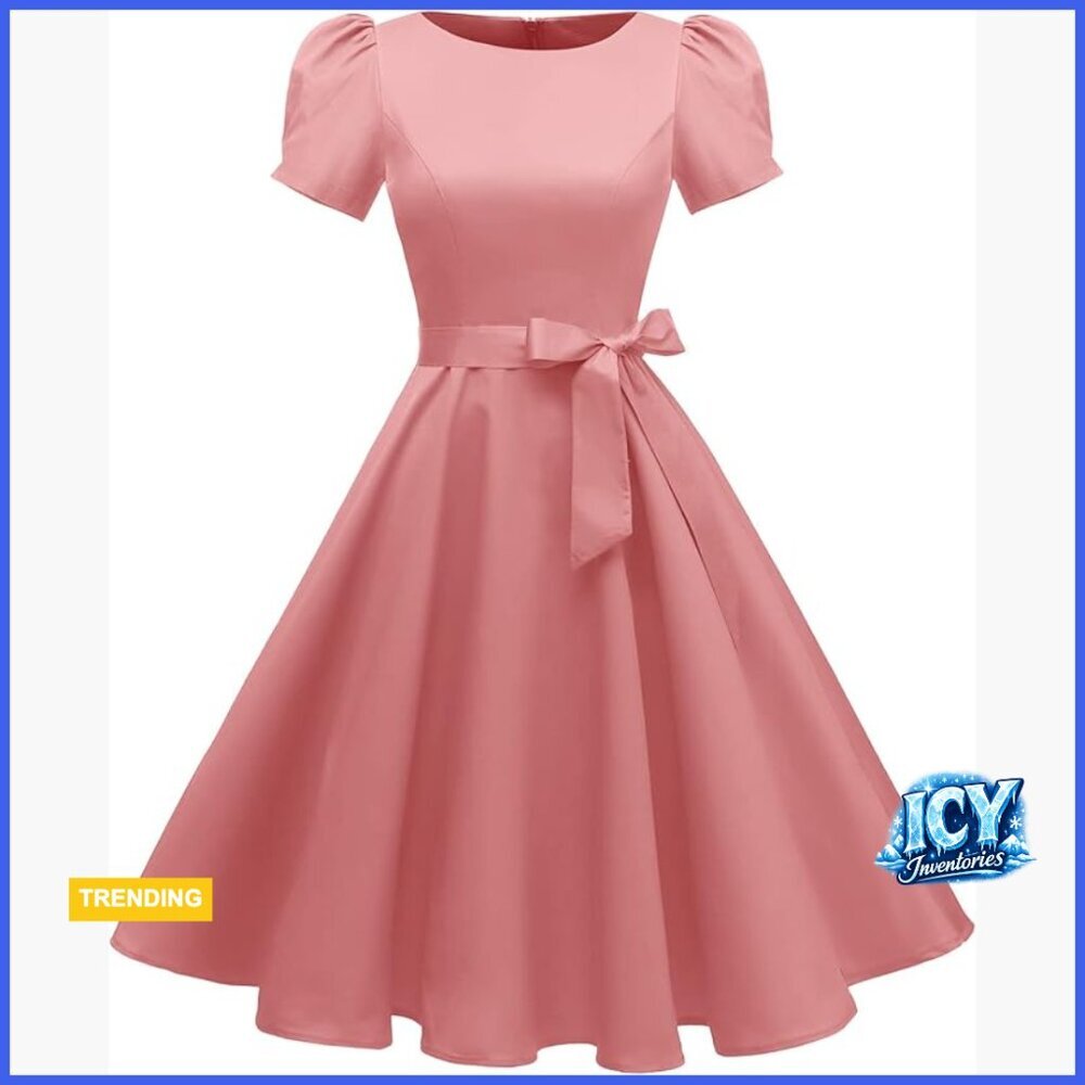 Vintage 1950s Cocktail Dress with Puff Sleeves and Pockets